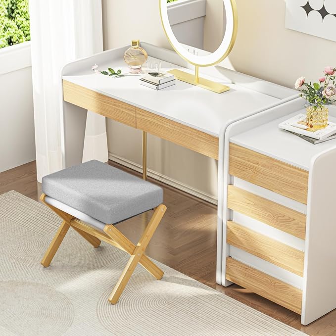 BAMBOOHOMIE Foldable Foot Stool Ottoman, Modern Foot Rest