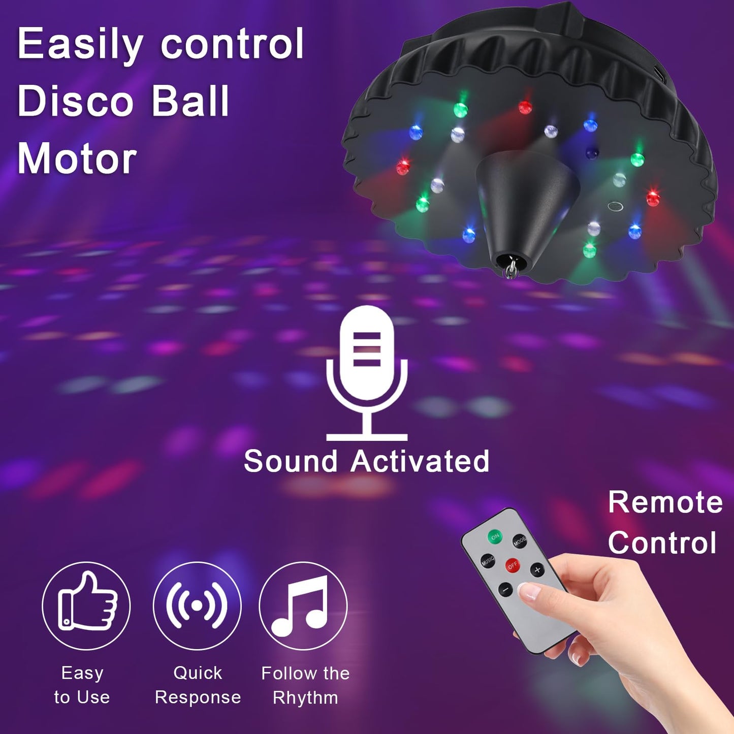 Disco Ball Motor Rotating with Light: Rechargeable Disco Ball Spinner with Remote Adjustable Speed - 18 RGBW LED Light for Wedding Party Decor