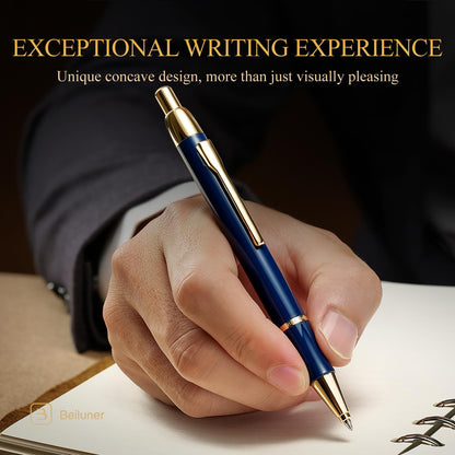 BEILUNER Luxury Gel Pen with 24K Gold Electroplating Finish, Blue Piano Lacquer, Luxury Grade Craftsmanship, Best Gel Pen Gift Set for Men and Women