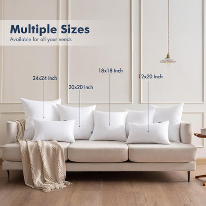MIULEE Throw Pillows Inserts, Pack of 2 18x18 Inch 100% Virgin Fiber Filling Bed Couch Pillows