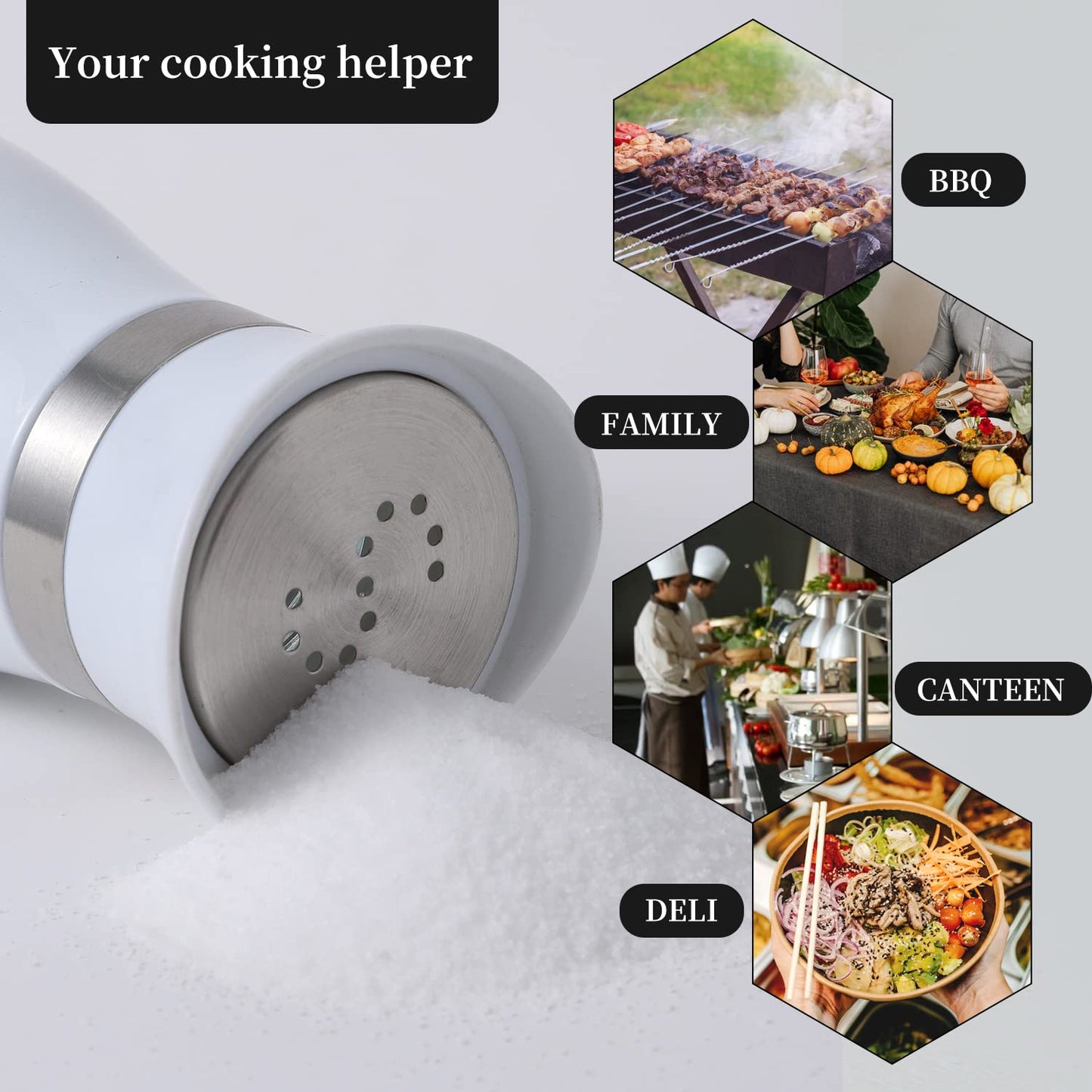 2 Pack Salt and Pepper Shakers Set, Refillable Salt Pepper with Stainless Steel Lid Container Spice Shakers Bottle for Home Kitchen, Restaurant, Picnic (White)