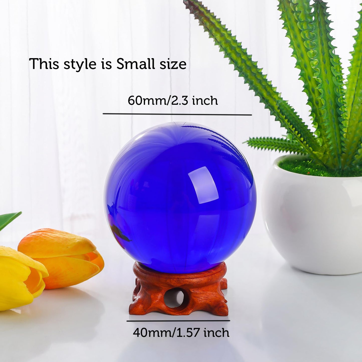 Small Dark Blue Crystal Ball 60mm/2.3 inch with Rose Wooden Stand and Gift Box for lensball Photography,Fortune Teller,Feng Shui, Witchcraft Decor,Scrying,Magic,Glass Orb Prop Decorative Sphere