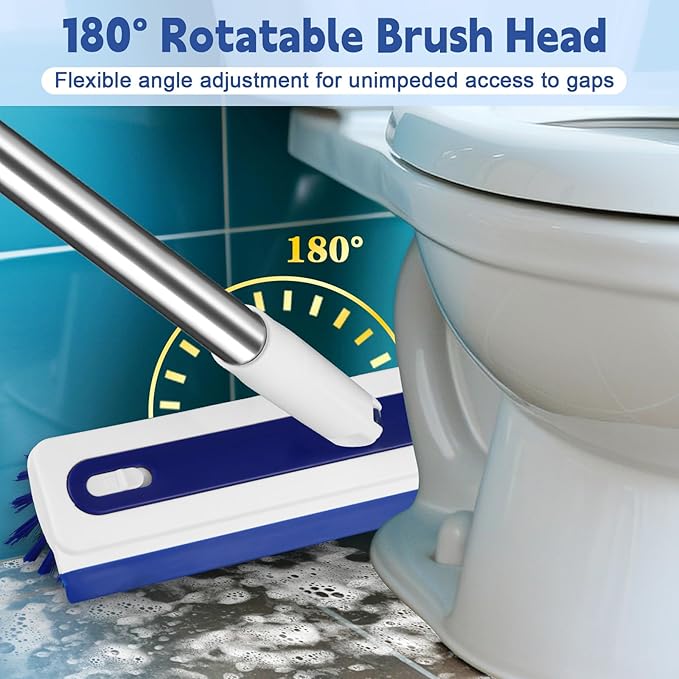 4-in-1 Floor Scrub Brush with Long Handle V-Shaped Crevice Brush Floor Scrubber