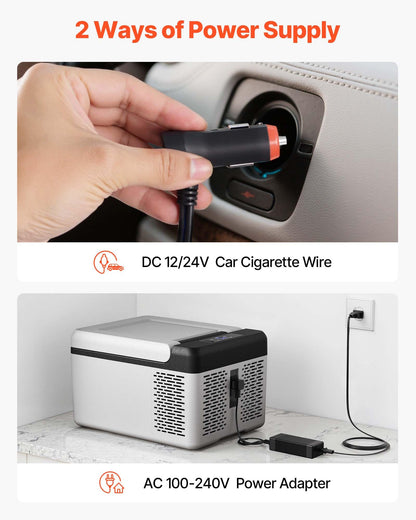 VEVOR 12V Car Refrigerator 10 QT, Portable Mini Freezer with APP Control, -4℉ to 68℉, 12/24V DC & 110-220V AC Compressor Cooler for Travel, Camping, Home, Road Trip