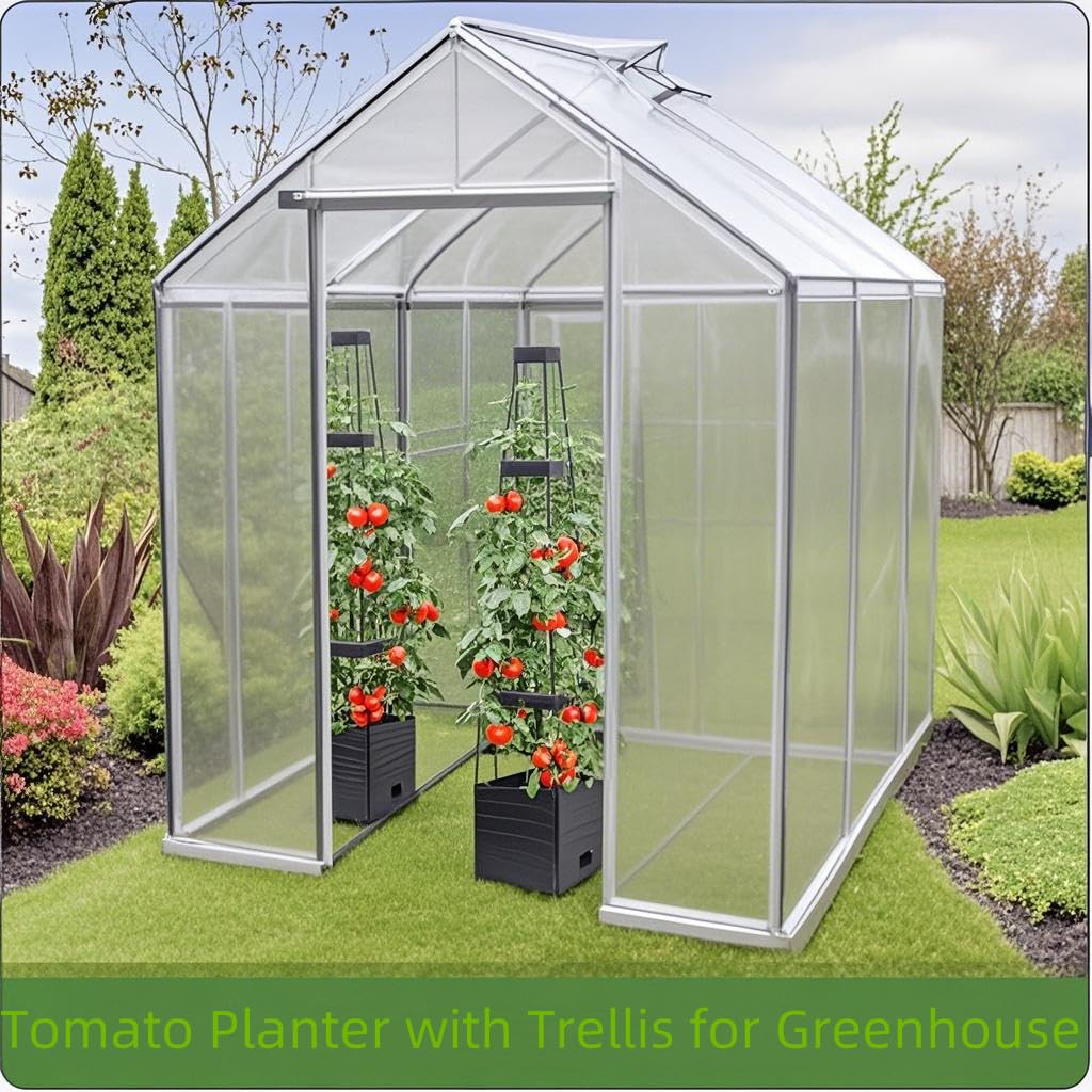 MYMULIKE 2 Pack Raised Garden Bed Planter Box with Trellis, 58” Tomato Cage Planter Raised Garden Bed with Trellis for Climbing Vegetables Plants Tomato Cage w/Self-Watering, Indoor Outdoor Use