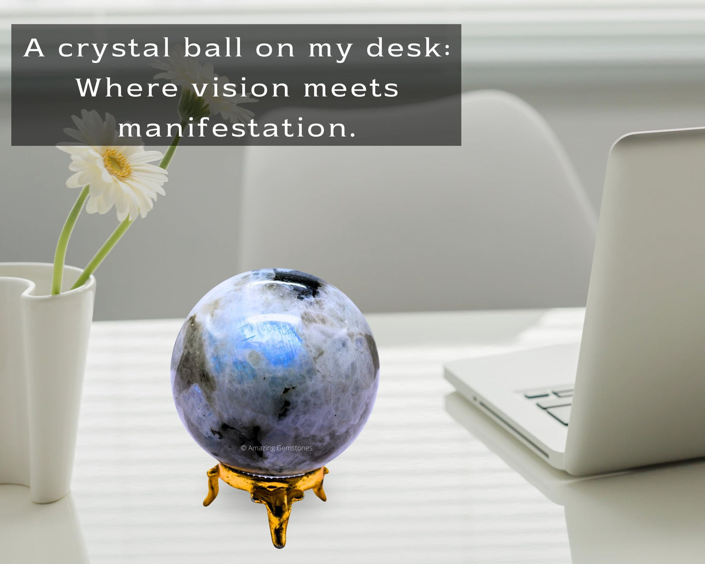 Amazing Gemstone Rainbow Moonstone Crystal Ball with Stand - 2.5 Inches Large Crystal Sphere Meditation Balls for Witchcraft and Decorative Balls