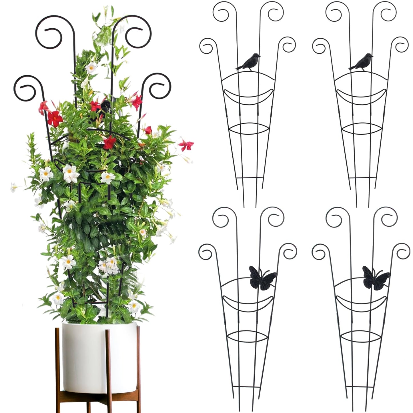 ZOUTOG Trellis for Climbing Plants Indoor 4 Pack 30 Inch,Rustproof Metal Garden Trellis for Potted Plants,Houseplant Support Indoor Outdoor for Ivy Pothos Monstera Hoya Flower Vines(Butterfly Shape)