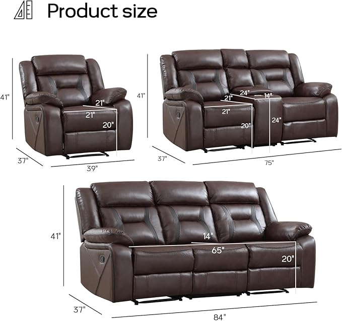 EBELLO Faux Leather Recliner Sofa Furniture Set
