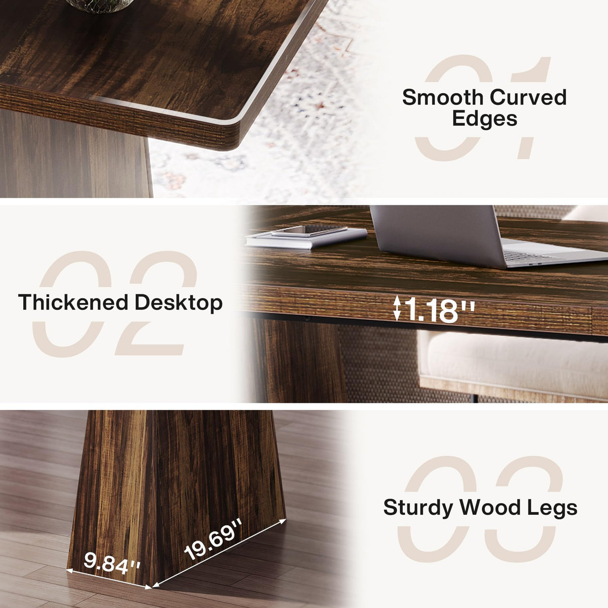 Tribesigns 63-Inch Executive Desk, Large Office Computer Desk with Double Pedestal, Modern Simple Workstations Writing Table Conference Table Business Furniture for Home Office, Rustic Brown
