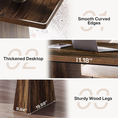 Tribesigns 63-Inch Executive Desk, Large Office Computer Desk with Double Pedestal, Modern Simple Workstations Writing Table Conference Table Business Furniture for Home Office, Rustic Brown