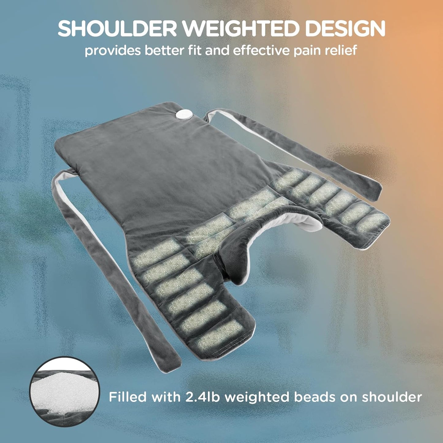 Comfytemp Heating Pad for Back Pain Relief, 22"x33" XXL Weighted Electric Neck Shoulders Heat Pad, 2H Auto-Off, Large Back Heated Wrap, Birthday Gifts for Women Men, Washable, Gray