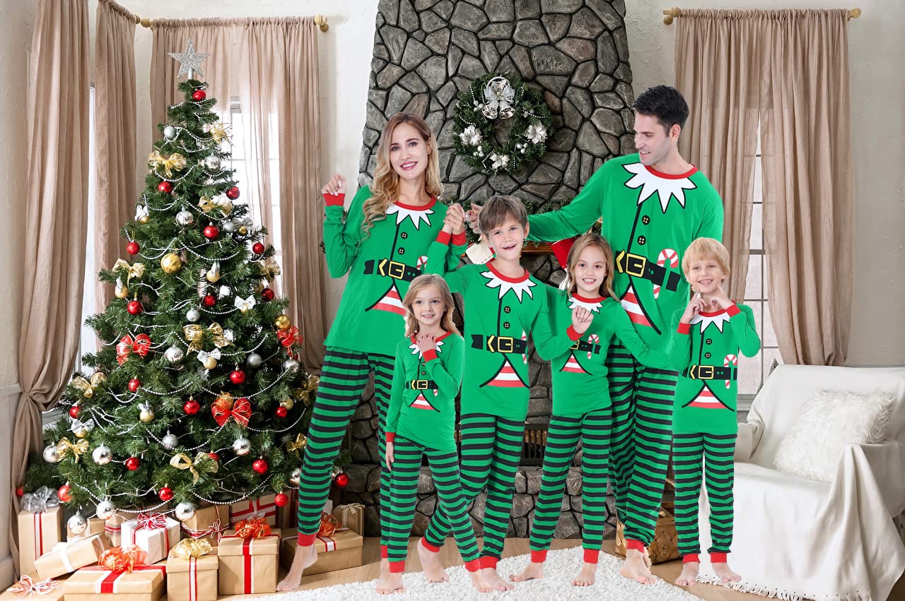 Benaive Matching Family Christmas Pajamas Set Holiday Pjs for Women Men Sleepwear (Green, Elf, 2T)