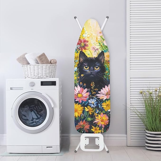 Cat Colorful Flowers Ironing Board Cover