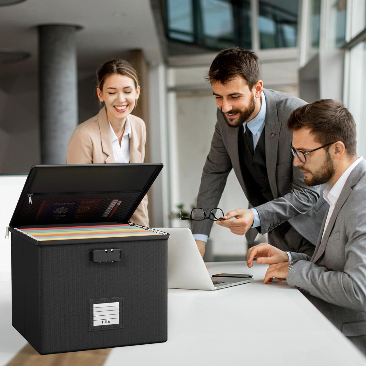 Fire Proof File Box for Documents - Portable Fireproof Document Organizer Box with Handle Waterproof Safe Locking Folder Storage with Lid