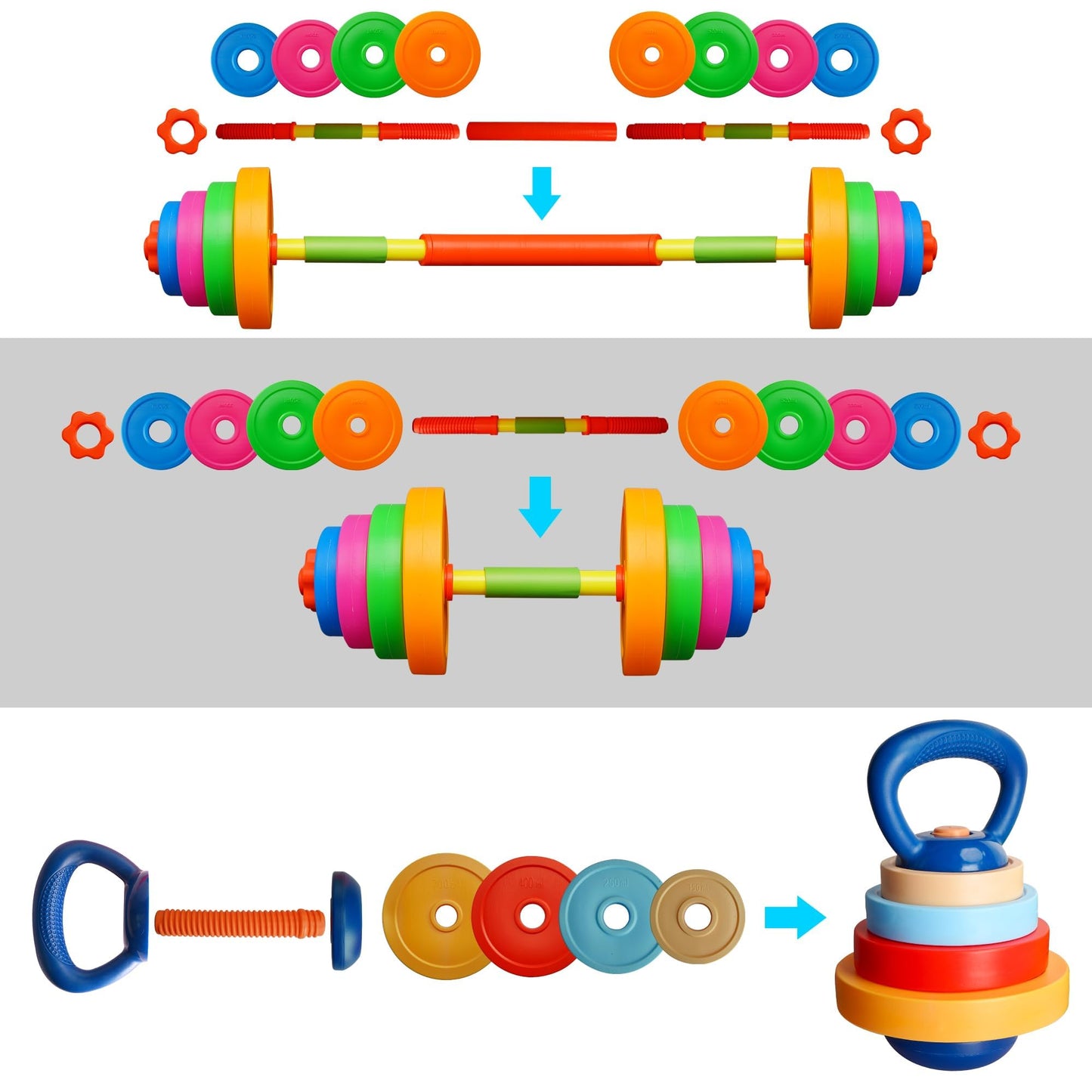 Sepco Kids Weight Set Adjustable Toddler Workout Toy Equipment Barbell Dumbbell Kettlebell for Pretend Play Exercise & Fitness Toy