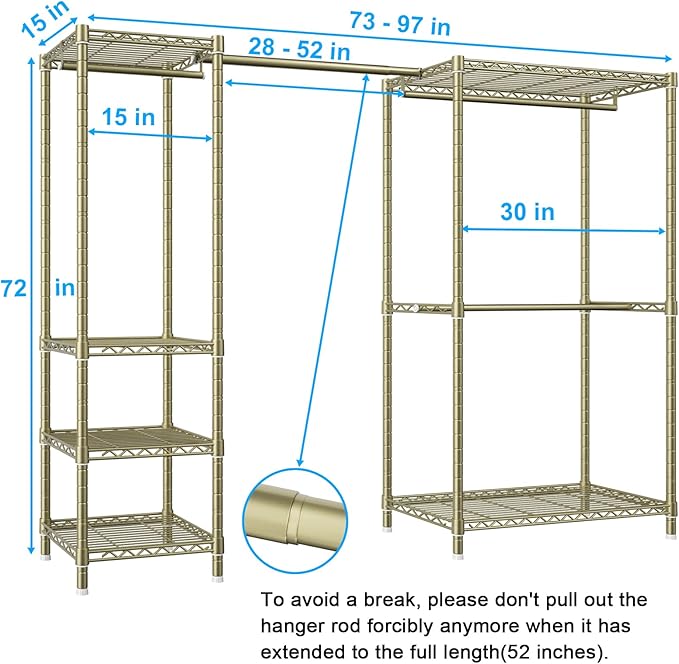 Ulif E10 Clothes Rack（With Stretchable Hanger Rod）Freestanding Clothing Racks