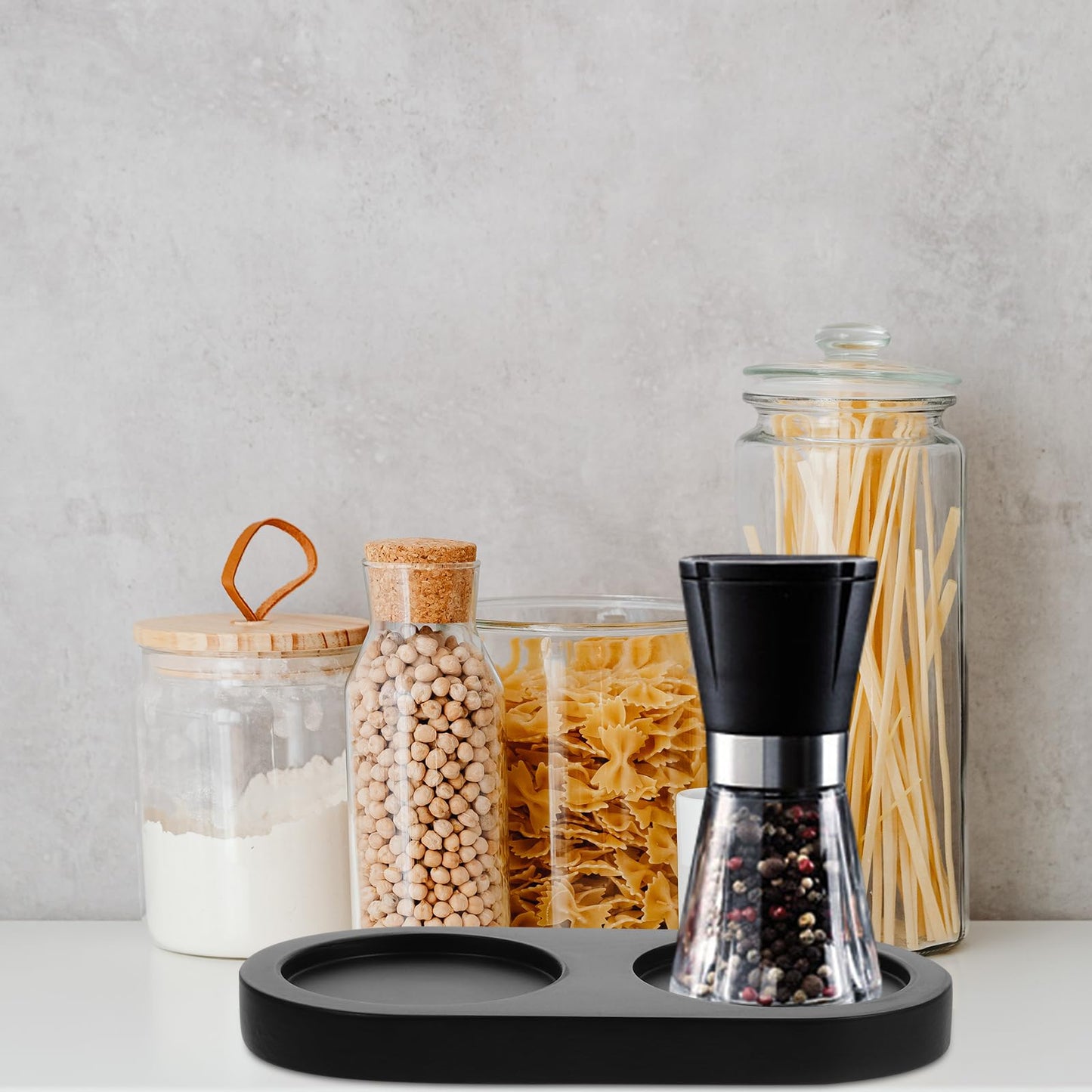 Luxshiny Salt and Pepper Mill Tray, Wooden Salt Pepper Grinder Accessories (Inner Dia 2.28 inch / 5.8cm) fit many Mills & Shakers Black