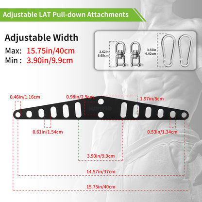 wantiekid Multi-Grip LAT Pull Down Bar Hardened Powder-Coated Finish, 360° Rotating Stainless Steel Adapter, Neutral & Wide Grip Spreader Bar for Pulley System Gym & Cable Machines(16in)