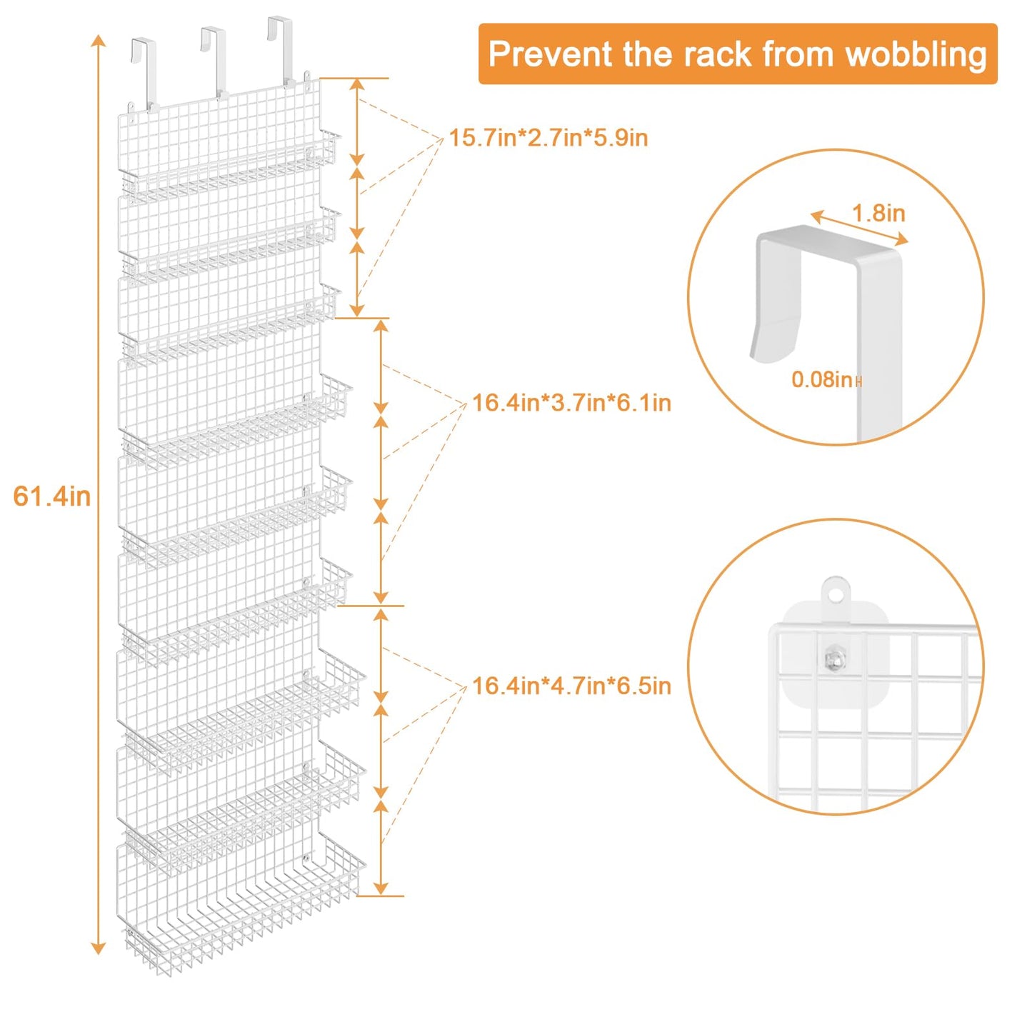 JKsmart 6-Tier Spice Rack Organizer with Door Hook, Wall Mounted & Over the Door Spice Racks for Kitchen Pantry Door Cabinet, Two Size, Large Capacity, Black