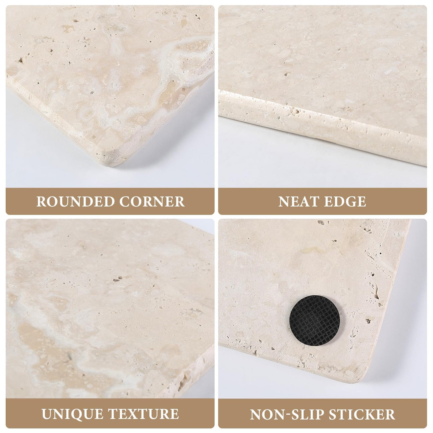 Koville Natural Travertine Marble Cutting Board for Kitchen Counter, 12" x 8" Real Stone Slab Marble Cheese Board for Home Decor, Stone Pastry Boards Bathroom Perfume Tray Candle Plate