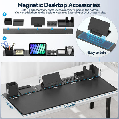 KDD Desk Pad and Organizer Set, 6 in 1 Mouse Mat with Magnetic Desktop Storage Accessories DIY Feature for Phone and Tablet Stand/Cup Holder/Card Holder/Pen Holder/Cable Management for Office and Home