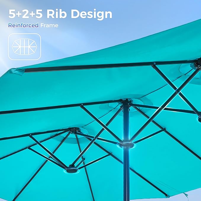 SUPERJARE 13FT Outdoor Umbrella for Patio, Double sided Pool Umbrellas with Fade Resistant Canopy, Large Table Umbrella for Deck, Market, Backyard - Light Blue