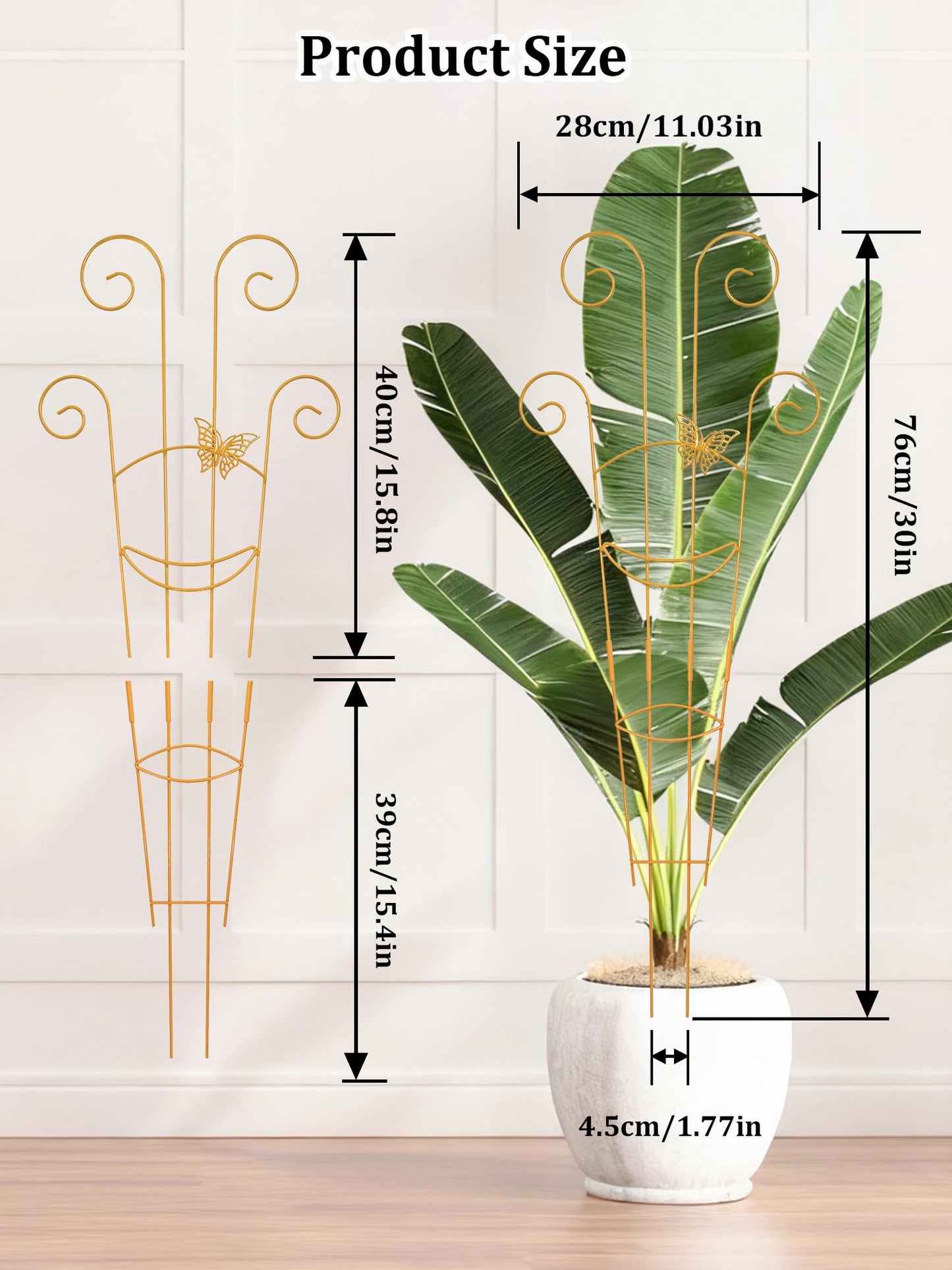 2 Pcs Tall Trellis for Potted Plants, 30'' Expandable Butterfly Shape Garden Trellis for Climbing Plants Indoor, Plant Pothos Climber Support for Monstera, Ivy, Hoya, Vine (Yellow)