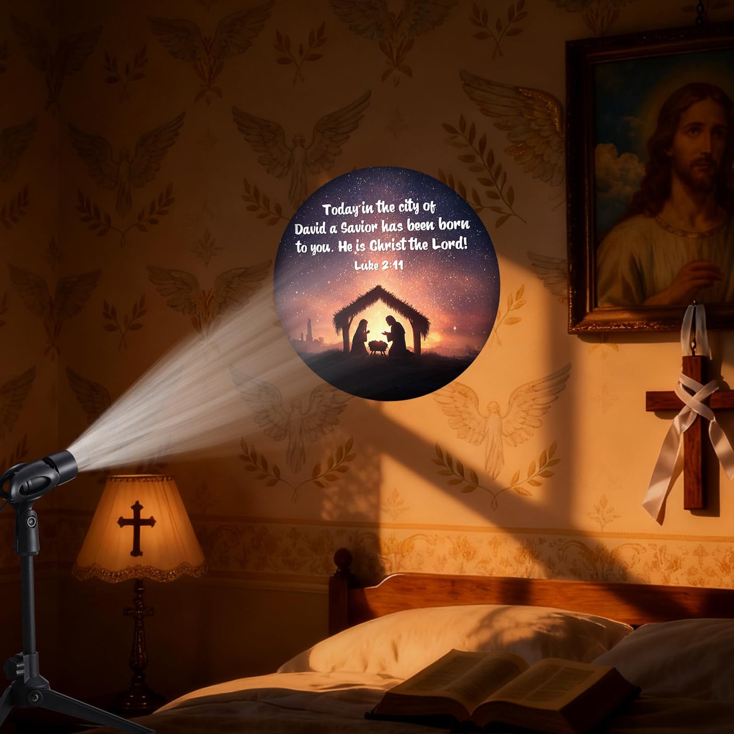 VIHOSE Bible Verse Projector Light Decoration The Lord Jesus Set with 12 Interchangeable Film Bible Verses Galaxy Projector Night Light Project Religious on Walls or Ceilings for Gift