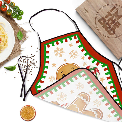 DZGlobal Christmas Apron Gingerbread Red Green Xmas Dinner Party Winter Holiday Chef Aprons with Adjustable Neck Tie for Women Men Kitchen Cooking Grill BBQ