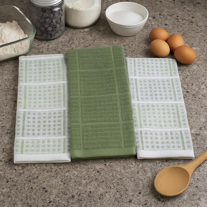 Sage Green Kitchen Dish Towels – Set of 3 100% Cotton Cloth Soft Cleaning
