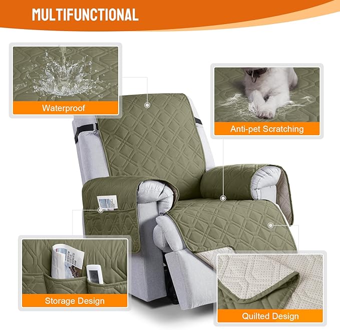 VANSOFY 100% Waterproof Recliner Chair Covers, Recliner Cover Non-Slip Dog