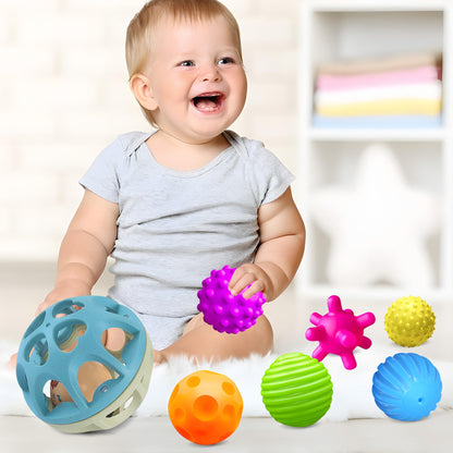 ROHSCE Sensory Toys for Babies, Montessori Textured Baby Balls and Wheat Straw Rattle, Baby Toys for 6-12 Months, Ideal Newborn Gifts for Boys and Girls, Toddler Toys for 1-3