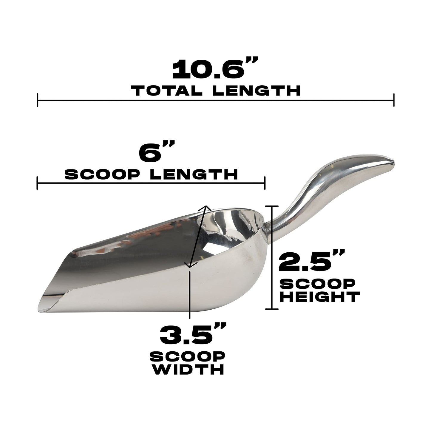 LEMONSODA Stainless Steel Utility Ice Scoop - 14 Ounces - Rustproof Metal - Great for Bar, Ice, Flour, Coffee, Containers - Bar Ice Scoop, Dry Bin, Dry Goods, Candy (10.6 Inches)