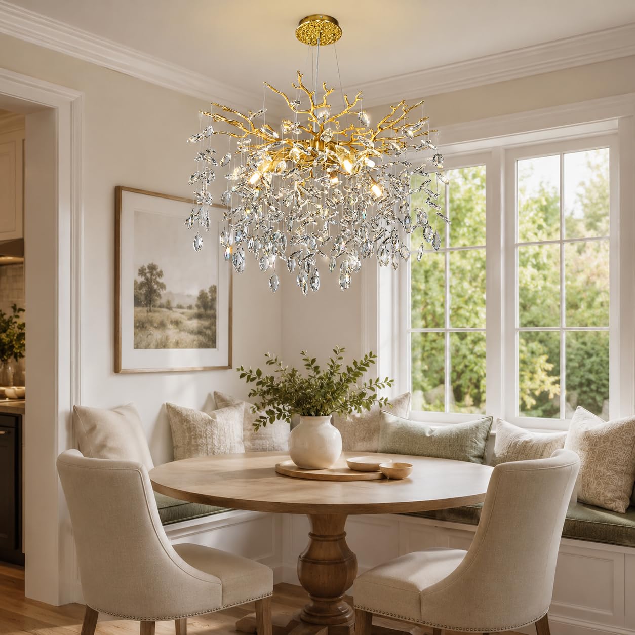 kvtinmty 24'' Modern Tree Branch Crystal Chandelier Luxury Gold K9 Crystal Chandelier 9-Light Crystals Pendant Chandeliers for Dining Room Living Room Bedroom Kitchen Entryway