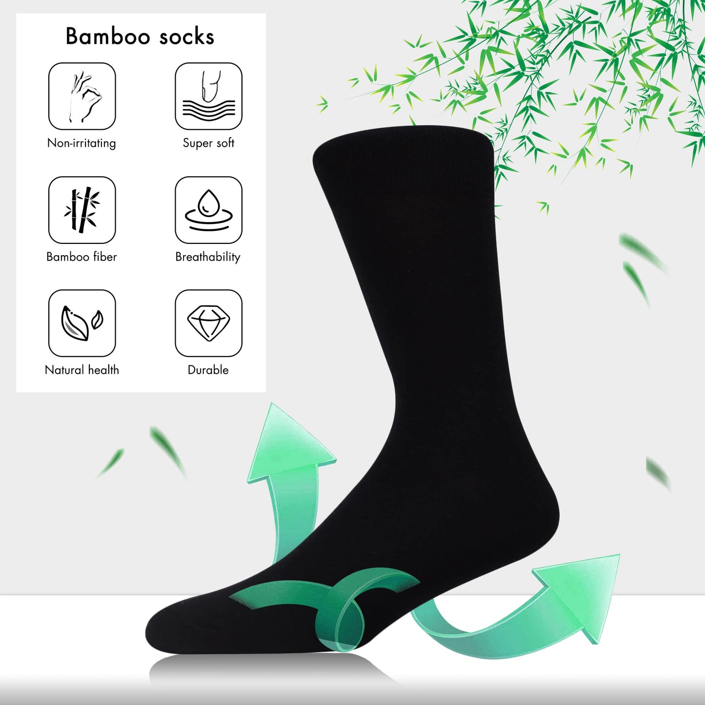 WeciBor Men's Bamboo Fiber Socks Breathable Soft Casual Socks Size 8-12, 6-Pack Black