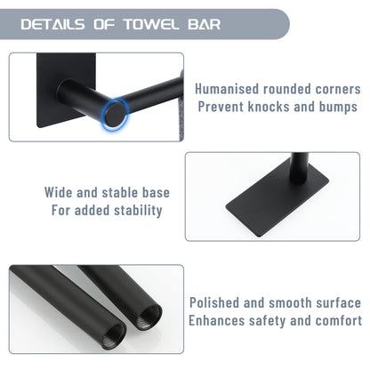 Alise Adhesive Towel Bar, 28 Inch Towel Racks for Bathroom SUS 304 Stainless Steel,Long Bathroom Towel Holder No Drill, Strong Self Adhesive Towel Bar, Matte Black
