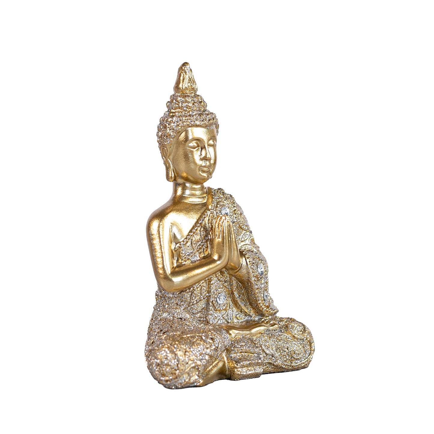 AGKZNTQP Decorative Buddha Statue, Gold Resin Meditation Figure, Crystal-Embellished