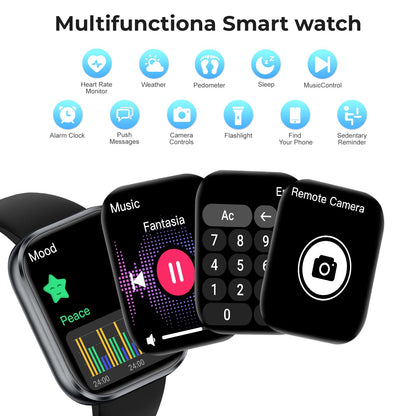 Smart Watch for Men Women, 1.83" HD Touchscreen Fitness Watch with Bluetooth Call&Message Notifications, 110+Sport Modes, 24/7 Heart Rate/Sleep Monitor, IP68 Waterproof Fitness Tracker, Grey Black