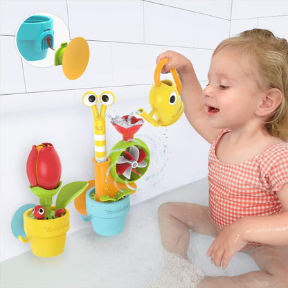 Yookidoo Toddler Baby Bath Toy (Ages 1-3) Garden Adventure Set Bundle: Snail & Flower with Watering Can (Mold Free) Attach to Any Tub, Shower Fun for Bath Time - Great for Boys , Girls , & Kids