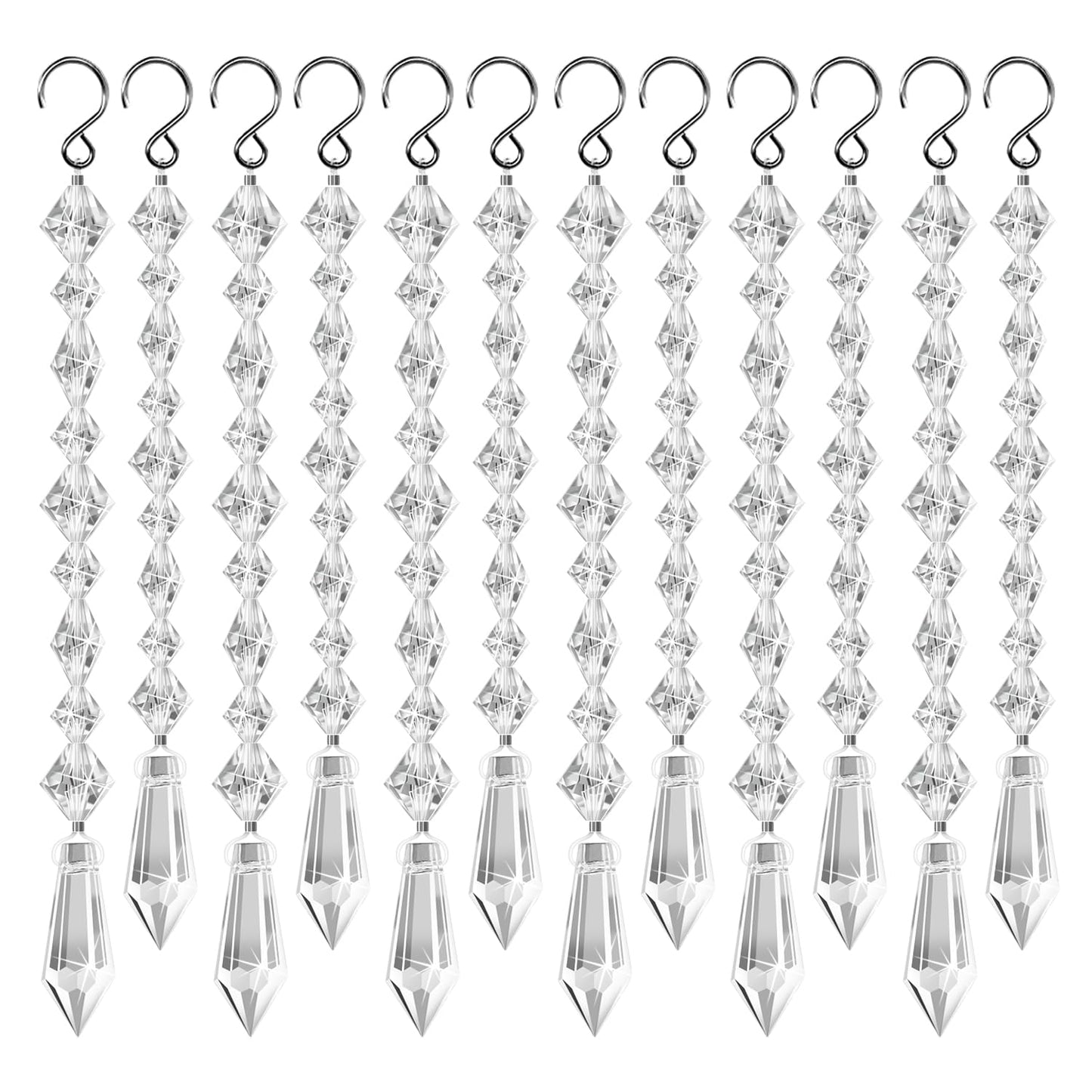 Clear Acrylic Crystal Drop Crystal Ornaments for lampshade, Chandeliers,Candlesticks Decor,Centerpieces and Christmas Tree Decoration (6 Long/7 inch+6 Short/6.3 inch) ﻿