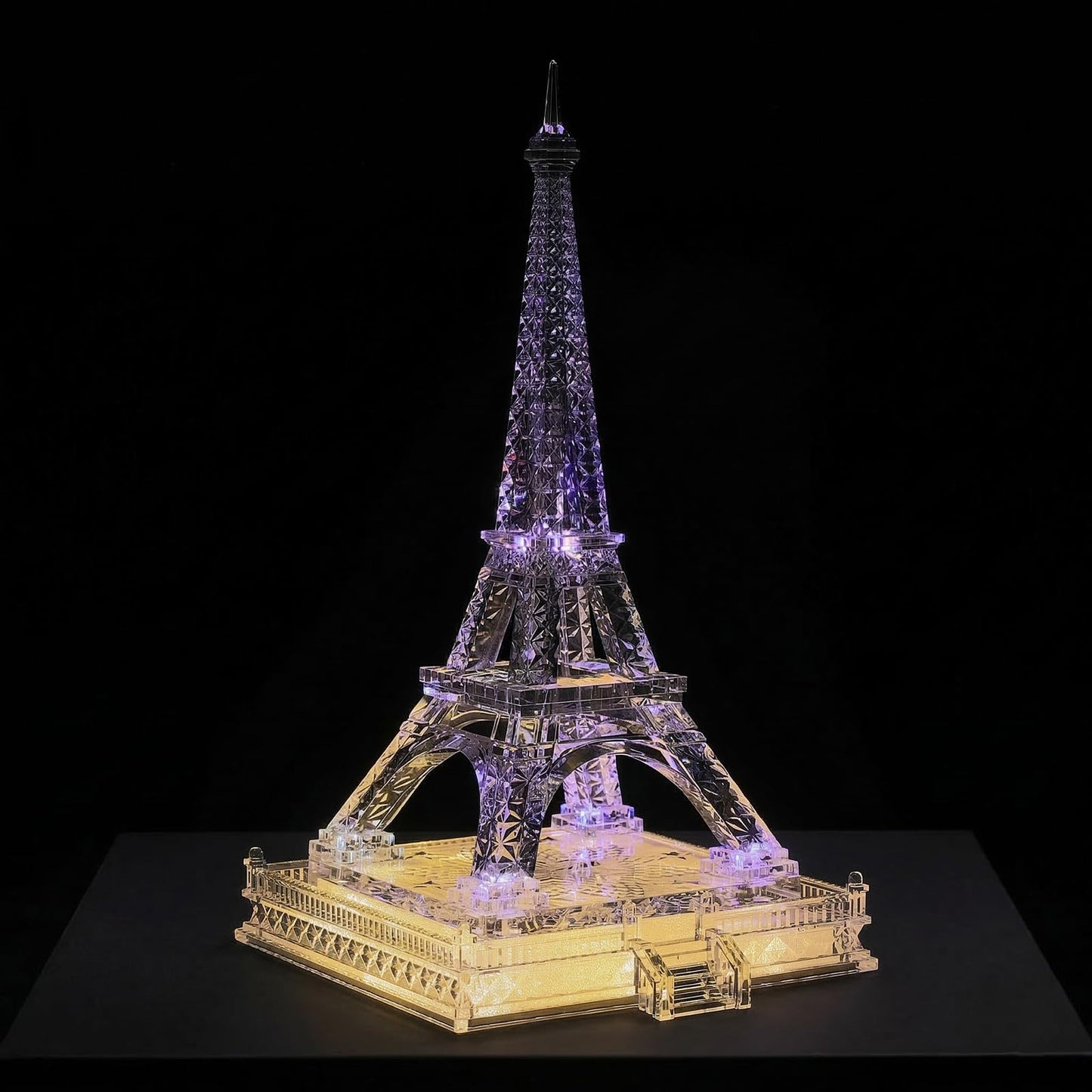 16.9in Tall Eiffel Tower Statue Clear Acrylic Figurine Torre Eiffel Decorations Paris Decor Centerpieces for Tables Home Living Room Shelf Mantel Tabletop Display Model with LED Light Crystal Finish