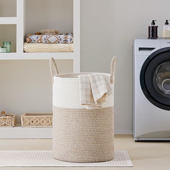 VIPOSCO Large Laundry Hamper, Tall Woven Rope Storage Basket