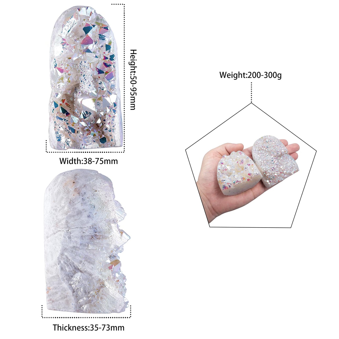 mookaitedecor Angel Aura Quartz Geode Crystal Cluster Specimen, Titanium Coated Rock Crystal Stone Mineral for Home Decor & Collector's Gift 0.44-0.66 LB, White