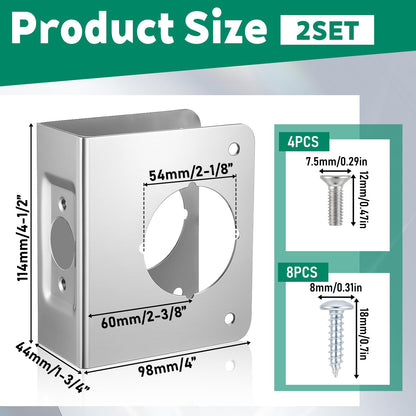 2 Pcs Stainless Steel Lock and Door Reinforcement Plate 1-3/4-Inch Thick by 2-3/8-Inch Backset 2-1/8-Inch Bore Door Reinforcement Plate for Reinforcing and Repairing Doors, Silver