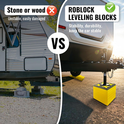 ROBLOCK Rv Leveling Blocks 12 Pack (2 Rubber Top), Camper Leveling Blocks Sturdy Stackable Jack Blocks with Carrying Bag, Multifunctional Wheels Stabilizer Blocks Suit for Camper Travel Trailer
