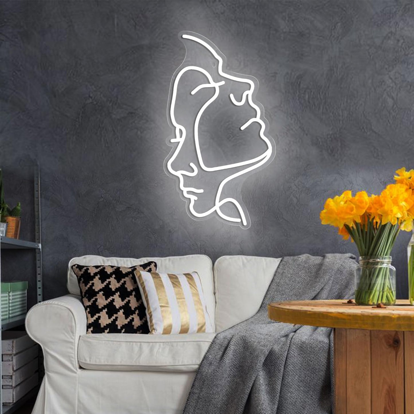Neon Signs Face LED Neon Lights Ins Style Art Wall Decorative Lights Minimalist Lines Neon Lights for Christmas Room Wall Girls Bedroom Living Room Birthday Party Bar Decor