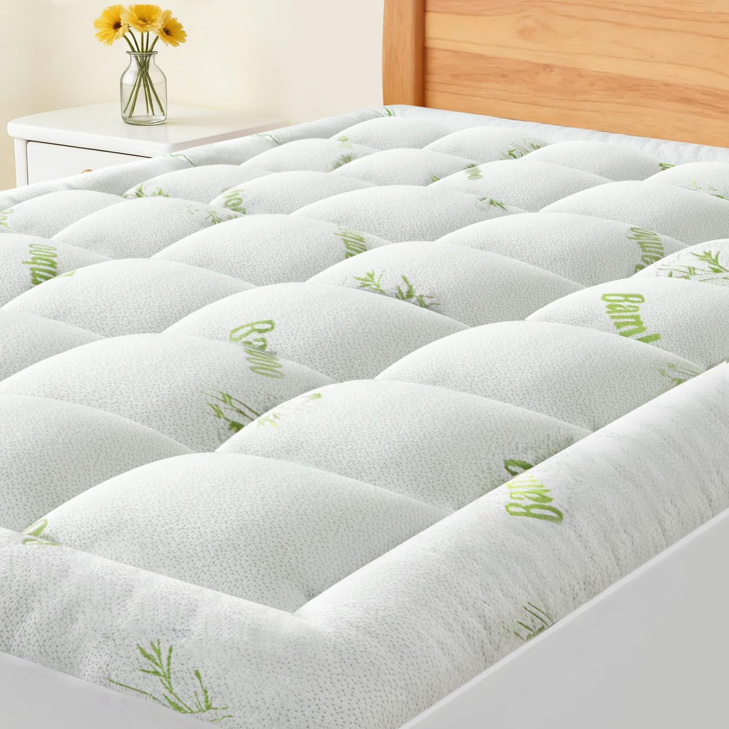 OLIXIS King Bamboo Viscose Mattress Topper, Cooling Breathable Bed Pad