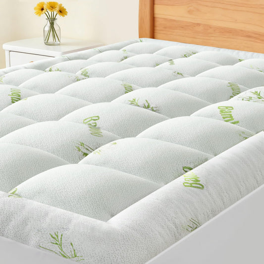 OLIXIS King Bamboo Viscose Mattress Topper, Cooling Breathable Bed Pad