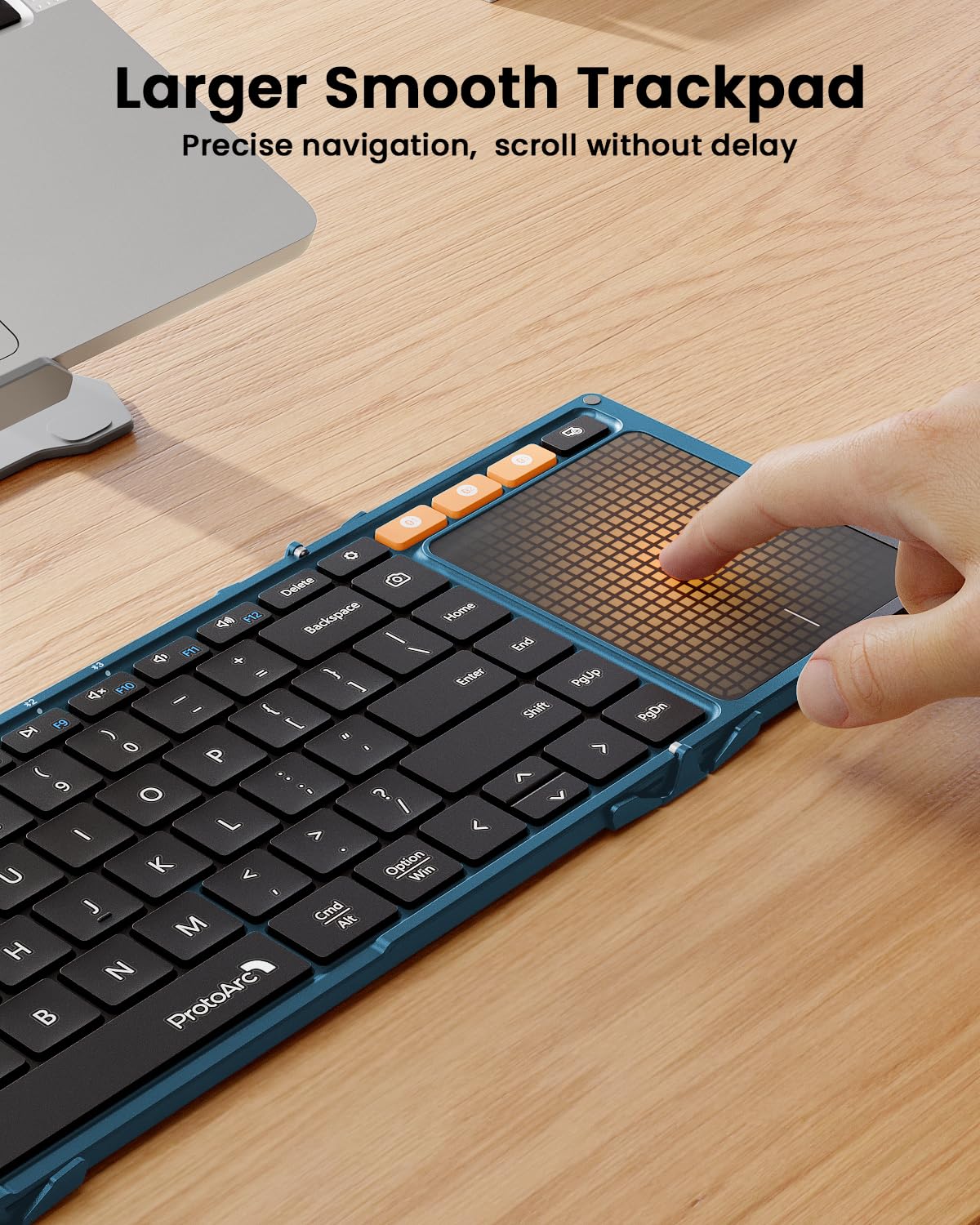 ProtoArc Foldable Keyboard with Touchpad, XK01 TP Folding Portable Keyboard, Full Size Keys, Large Trackpad Bluetooth Travel Keyboards for Laptop PC Tablet - Black