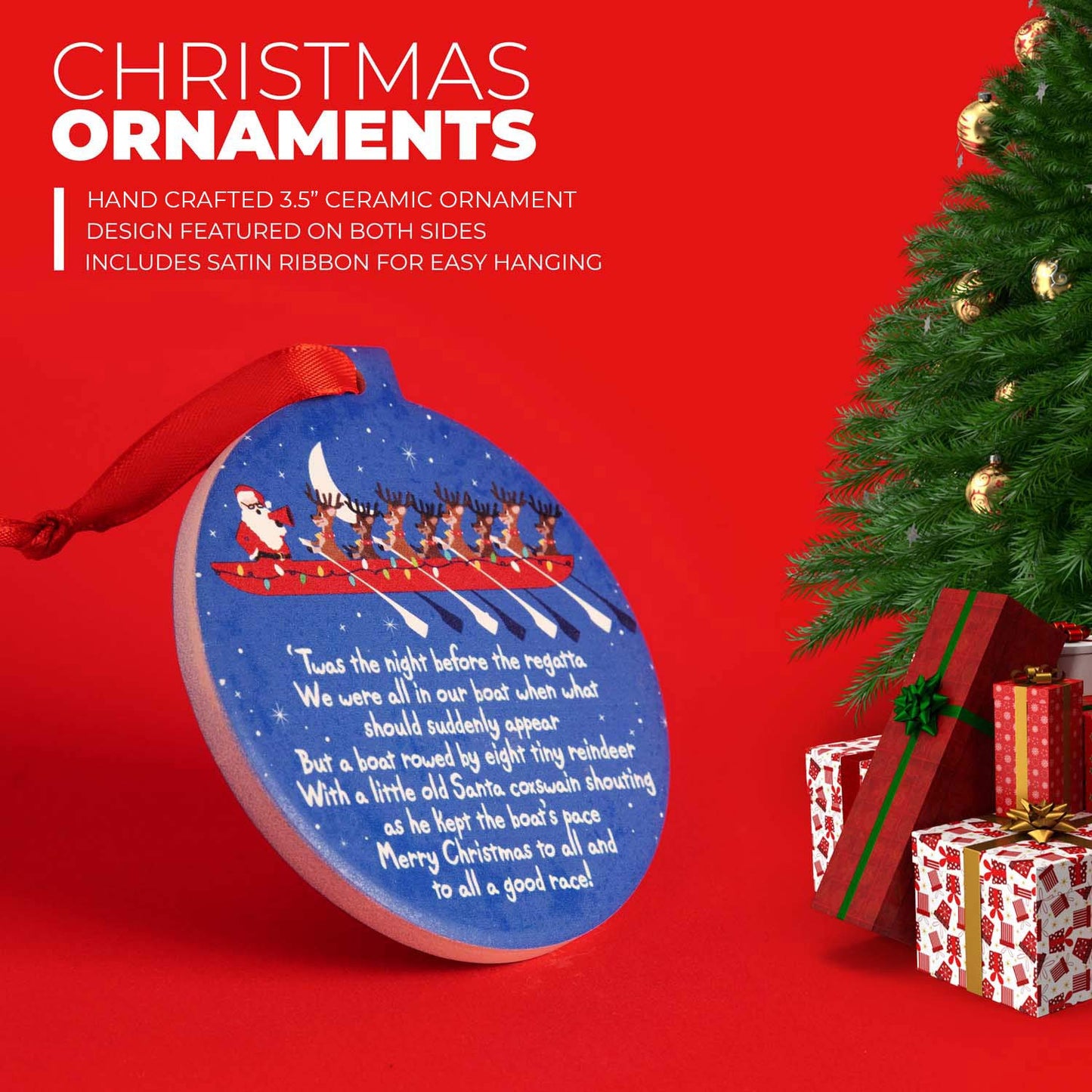 ChalkTalkSPORTS Crew Round Ceramic Ornament | Reindeer and Santa 'TWAS The Night